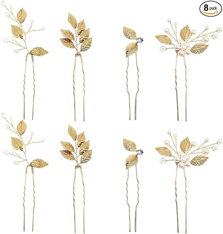 Lot de 8 Bijoux de Cheveux en U Dorés - Style Feuille Élégant