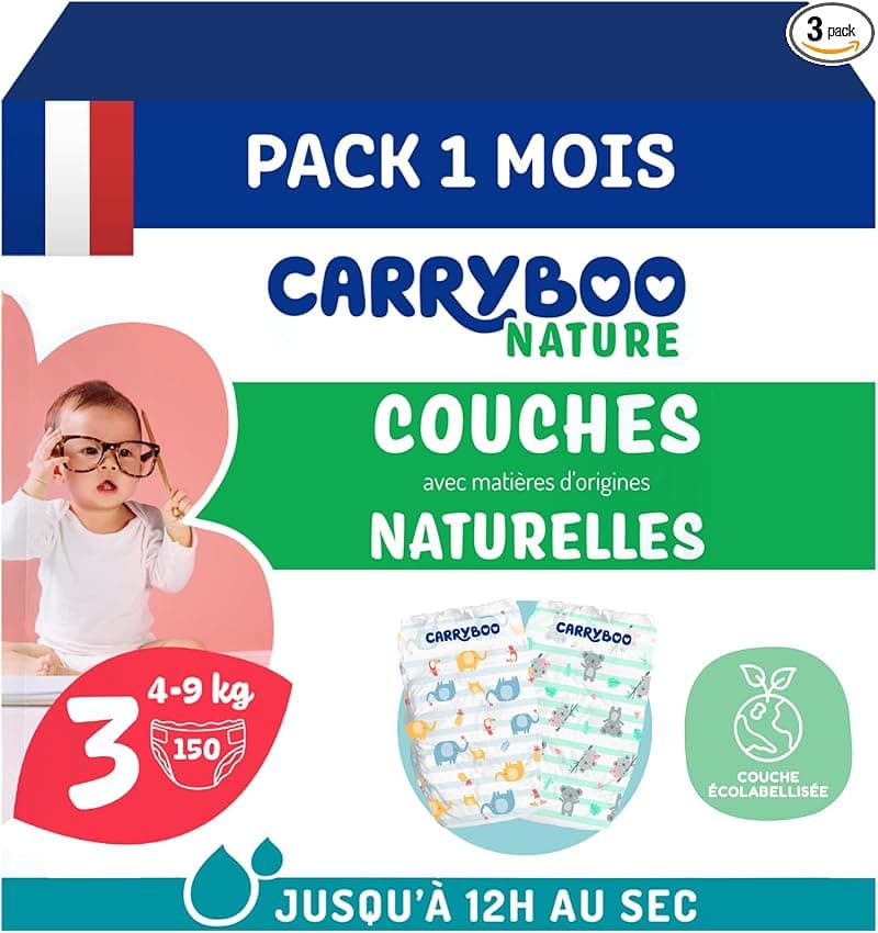 Couches Bébé Carryboo Taille 3 (4-9kg) : Naturelles & Anti-Fuites