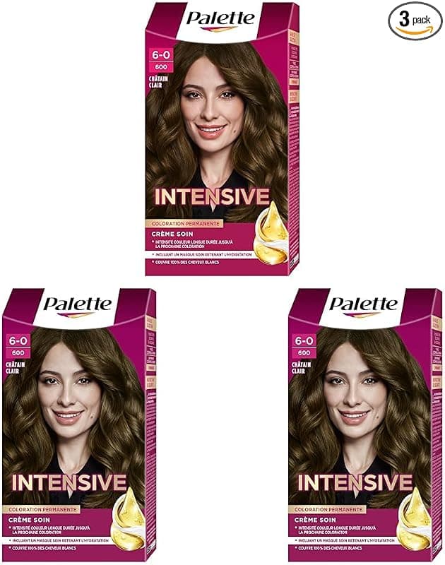 Palette Intensive - Coloration Permanente Châtain Clair 600 (Lot de 3)