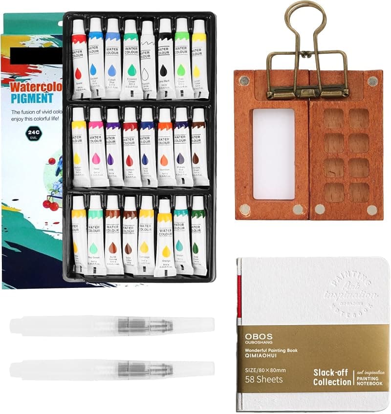 Set d'Aquarelle Miniature de Voyage en Bois de Noyer - L'Art Nomade à Portée de Main