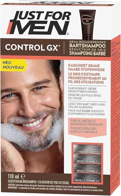 Just For Men Control GX Shampoing colorant pour barbe – Réduction progressive des poils blancs