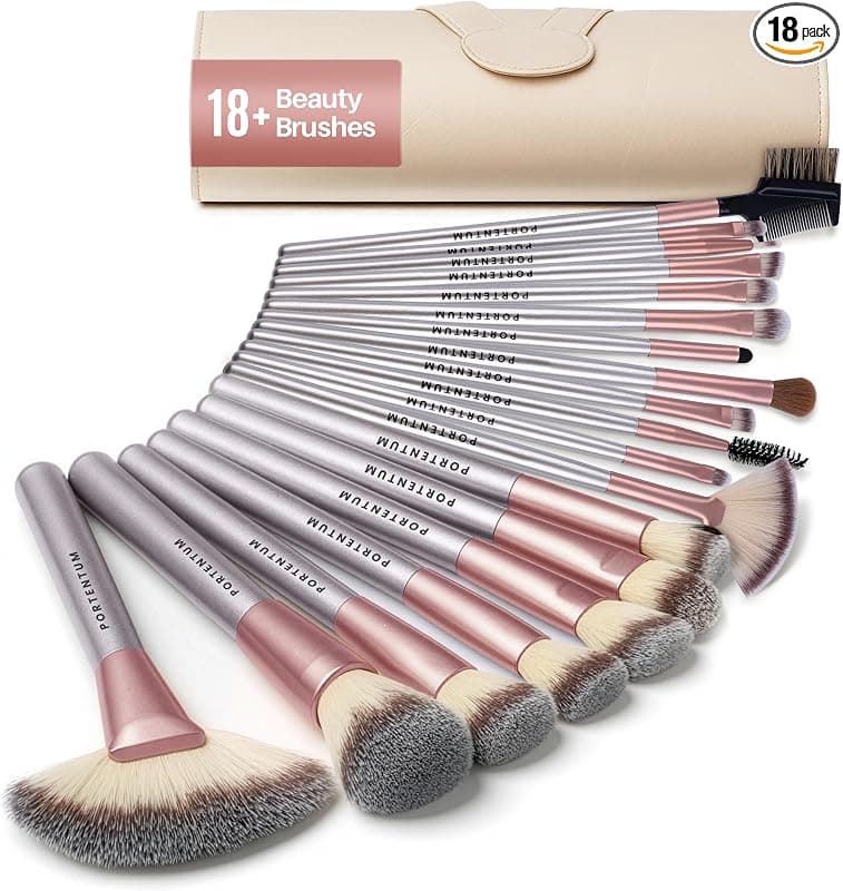 PORTENTUM : Lot de 18 Pinceaux Maquillage Professionnels avec Étui de Voyage